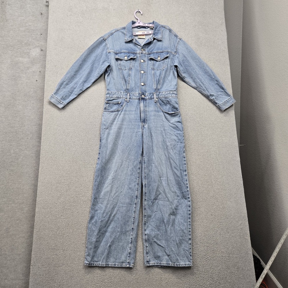 Levi's Premium Women Jumpsuit L Light Blue Denim Baggy Utility Long Sleeve